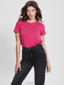 GUESS נשים טי לוגו קריסטל אקו 1981 F8RV1202 לבוש ורוד פריחה מלאה