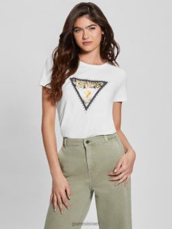 GUESS נשים טי משולש בעלי חיים אקולוגיים F8RV1255 לבוש לבן שמנת