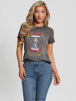 GUESS נשים טי ריקוד אקולוגי כל הלילה F8RV985 לבוש מולטי שחור ג'ט