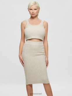 GUESS נשים טנק סוודר מטושטש טינסלי F8RV1509 לבוש מולטי שמנת לבן