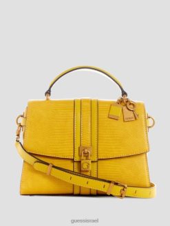 GUESS נשים ידית עליונה במרקם ג'ינברה F8RV2942 תיקים חרדל