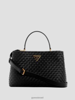 GUESS נשים ילקוט ארוג ליסבט F8RV2817 תיקים הדפס פרחוני שחור