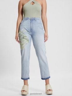 GUESS נשים יצירות אמנות סאטן אקולוגיות ג'ינס אמא ג'ינס F8RV18 לבוש פרח שקיעה