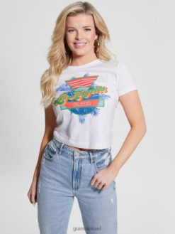 GUESS נשים לָה. חולצה עם צווארון 1981 F8RV1070 לבוש לבן טהור