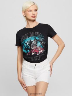 GUESS נשים מוסיקה חיה קל גרפי טי F8RV1132 לבוש שָׁחוֹר