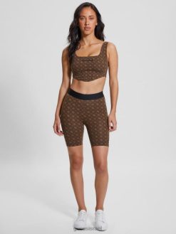 GUESS נשים מכנסי אופנוענים אגי F8RV2150 לבוש אולוגרמה חומה