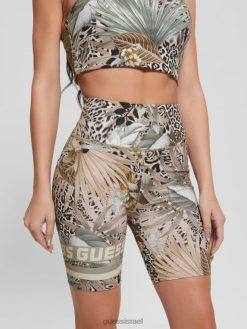 GUESS נשים מכנסי אופנוענים אקולוגיים של קרלין F8RV2395 לבוש עלווה בכל רחבי ורוד