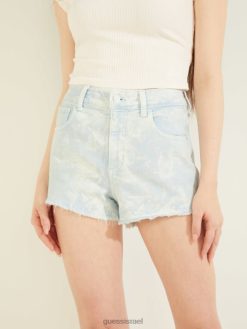 GUESS נשים מכנסי אמא שטופים בחומצה F8RV277 לבוש שטיפת חומצה אגווה