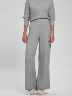 GUESS נשים מכנסי כבלים רחבים של תרזה F8RV2311 לבוש אפור מלאנז' בהיר