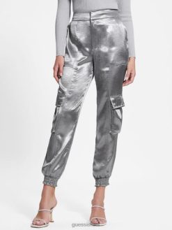 GUESS נשים מכנסי מטען מסאטן eco soundwave F8RV2175 לבוש מַתַכתִי