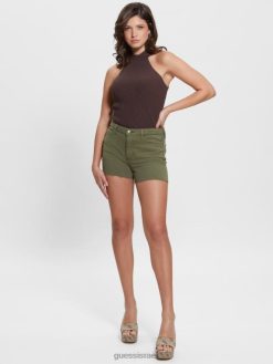 GUESS נשים מכנסי מידי קצרים משנת 1981 F8RV77 לבוש חזזית עלה ירוק רב