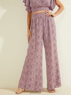 GUESS נשים מכנסי פאלאצו רקומים של דקסי F8RV2293 לבוש ואנדה סחלב מולטי