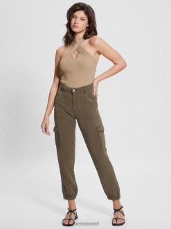 GUESS נשים מכנסי קרגו של bowie chino F8RV2014 לבוש מולטי ירוק אספלט