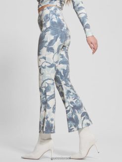 GUESS נשים מכנסיים פרחוניים מתרחבים של אסטפניה F8RV2140 לבוש הדפס פרחים פורצלן bl