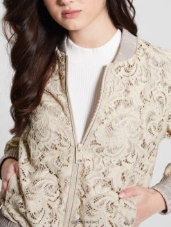 GUESS נשים מעיל טיסה של עיישה תחרה F8RV1731 לבוש מולטי אבן מושתק