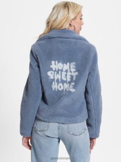 GUESS נשים מעיל מוטו של דריה מזויף שרפה F8RV1943 לבוש מתכת כחולה