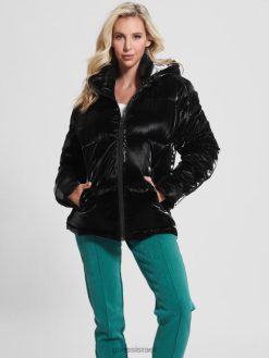 GUESS נשים מעיל נפוח מטאלי ארקטי F8RV1971 לבוש מולטי שחור ג'ט