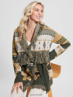 GUESS נשים מעיל סוודר ג'וליה ארוך F8RV1954 לבוש פולק לורקס אקארד