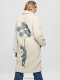 GUESS נשים מעיל פרווה מלאכותית סולאנג' F8RV1814 לבוש אבן חכמה