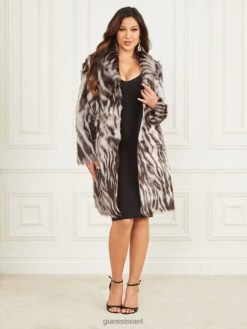 GUESS נשים מעיל פרווה מלאכותית עשן ומראות F8RV1888 לבוש עשן ומראות אבסטרקט