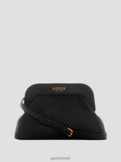 GUESS נשים מצמד מסגרת ארוגה של אבי F8RV2964 תיקים הדפס פרחוני שחור