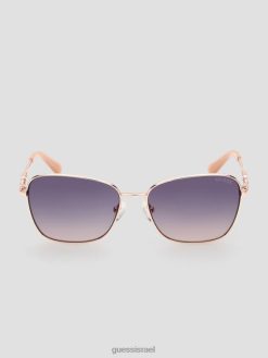 GUESS נשים משקפי שמש בצבע מתכת פרפר F8RV3663 אבזר זהב ורוד מבריק/שיפוע