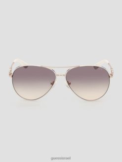 GUESS נשים משקפי שמש טייסים מרובע g link מתכת F8RV3649 אבזר לבן