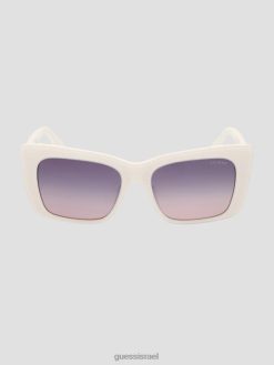 GUESS נשים משקפי שמש מפלסטיק בהדפס לוגו מרובע F8RV3651 אבזר 21b-wht