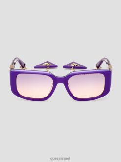 GUESS נשים משקפי שמש מפלסטיק מרובעים עם מחזיק מפתחות F8RV3662 אבזר סָגוֹל