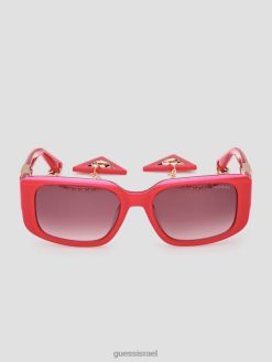 GUESS נשים משקפי שמש מפלסטיק מרובעים עם מחזיק מפתחות F8RV3713 אבזר וָרוֹד