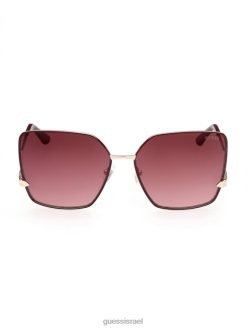 GUESS נשים משקפי שמש מרובעים זיגזג גדולים F8RV3766 אבזר זהב