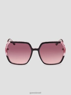 GUESS נשים משקפי שמש מרובעים מפלסטיק נוצצים F8RV3723 אבזר שָׁחוֹר