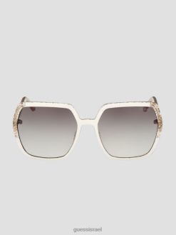GUESS נשים משקפי שמש מרובעים מפלסטיק נוצצים F8RV3728 אבזר לבן