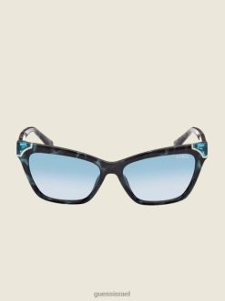GUESS נשים משקפי שמש מרובעים מפלסטיק צב F8RV3750 אבזר עוולה כחולה