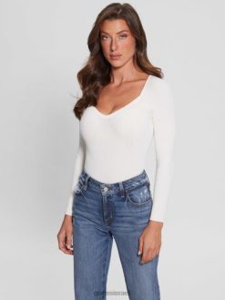 GUESS נשים סוודר סונטה מתוקה אקולוגית F8RV1549 לבוש יונה לבן