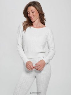 GUESS נשים סוודר סרוג בכבלים מעורב של טרזה F8RV1563 לבוש יונה לבן