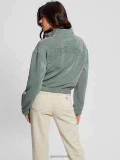 GUESS נשים סוודר רוכסן של euphemia cargo F8RV2462 לבוש צהבהב ורידיאן