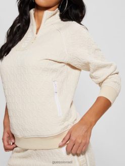 GUESS נשים סווטשירט אקארד עם חצי רוכסן של דרלה F8RV2459 לבוש gj בז' אקארד