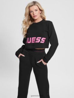 GUESS נשים סווטשירט אקטיבי בסריג צלילה אקולוגי אלתה F8RV1050 לבוש שָׁחוֹר