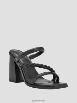 GUESS נשים סנדלי עץ עקב רצועות ברפר F8RV3411 הַנעָלָה שָׁחוֹר