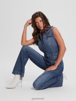 GUESS נשים סרבל ג'ינס אקו פניני F8RV125 לבוש השכלה חשוכה