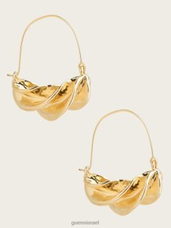 GUESS נשים עגיל חישוק טוויסט מצופה זהב 14 קראט F8RV3916 אבזר כסף/זהב