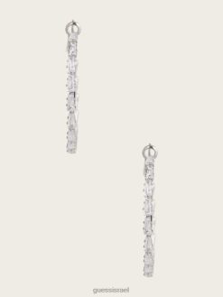 GUESS נשים עגיל חישוק קריסטל גדול בציפוי רודיום F8RV3931 אבזר כסף/זהב