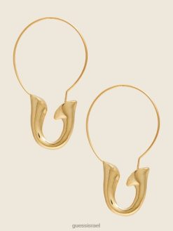 GUESS נשים עגיל חישוק קרס מצופה זהב 14 קראט F8RV3868 אבזר כסף/זהב