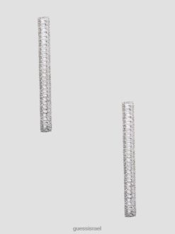 GUESS נשים עגילי באגט ליניאריים F8RV3844 אבזר כסף