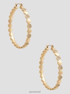 GUESS נשים עגילי חישוק אבני סטייטמנט F8RV3823 אבזר זהב