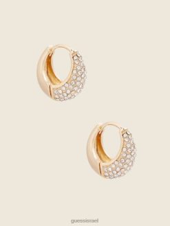 GUESS נשים עגילי חישוק אבנים F8RV3934 אבזר זהב