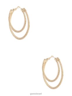 GUESS נשים עגילי חישוק בשכבות רשת F8RV3870 אבזר זהב