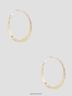 GUESS נשים עגילי חישוק מעוותים מצופים זהב ריינסטון F8RV3841 אבזר זהב