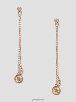 GUESS נשים עגילי קריסטל ליניארי ולוגו F8RV3831 אבזר זהב